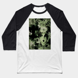 floral dark art deco collage flowers butterflies green Baseball T-Shirt